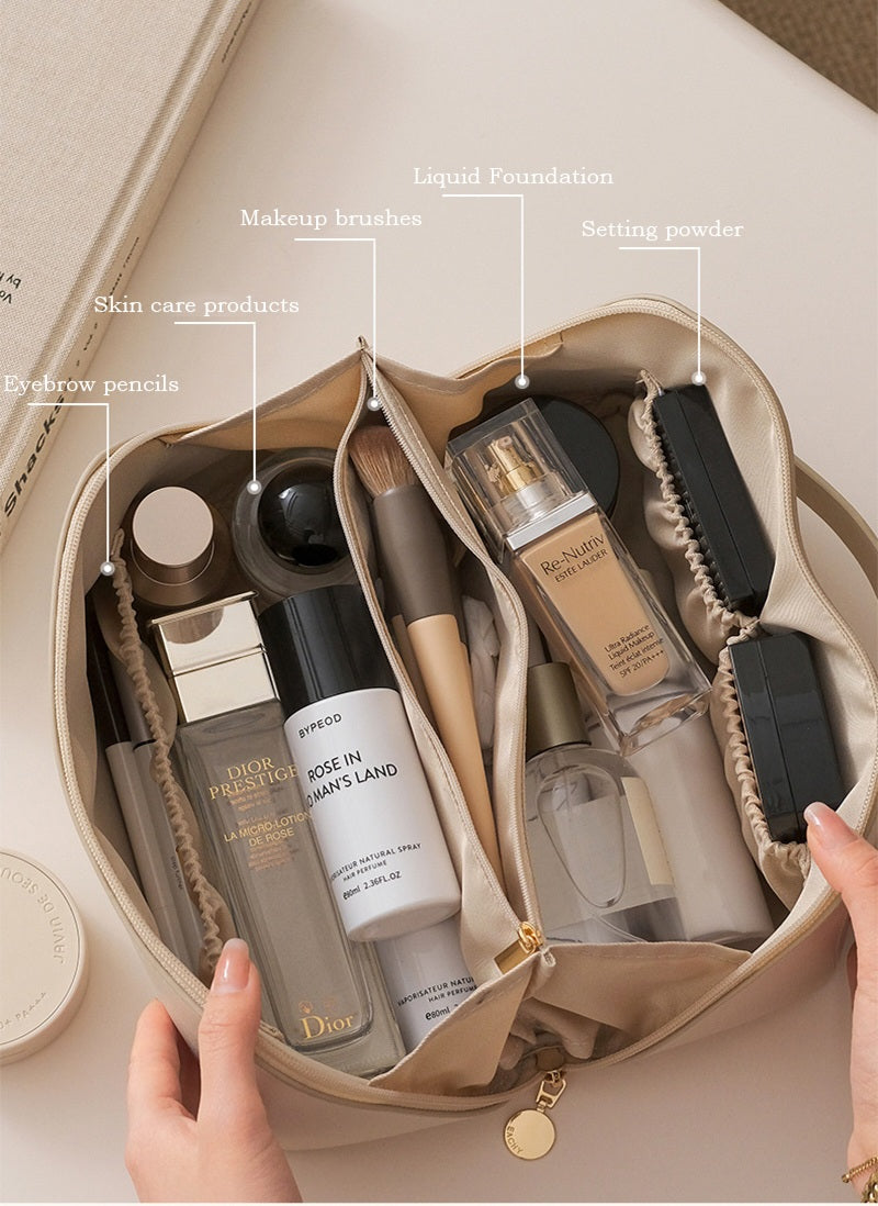Large capacity leather Travel Cosmetic Bag