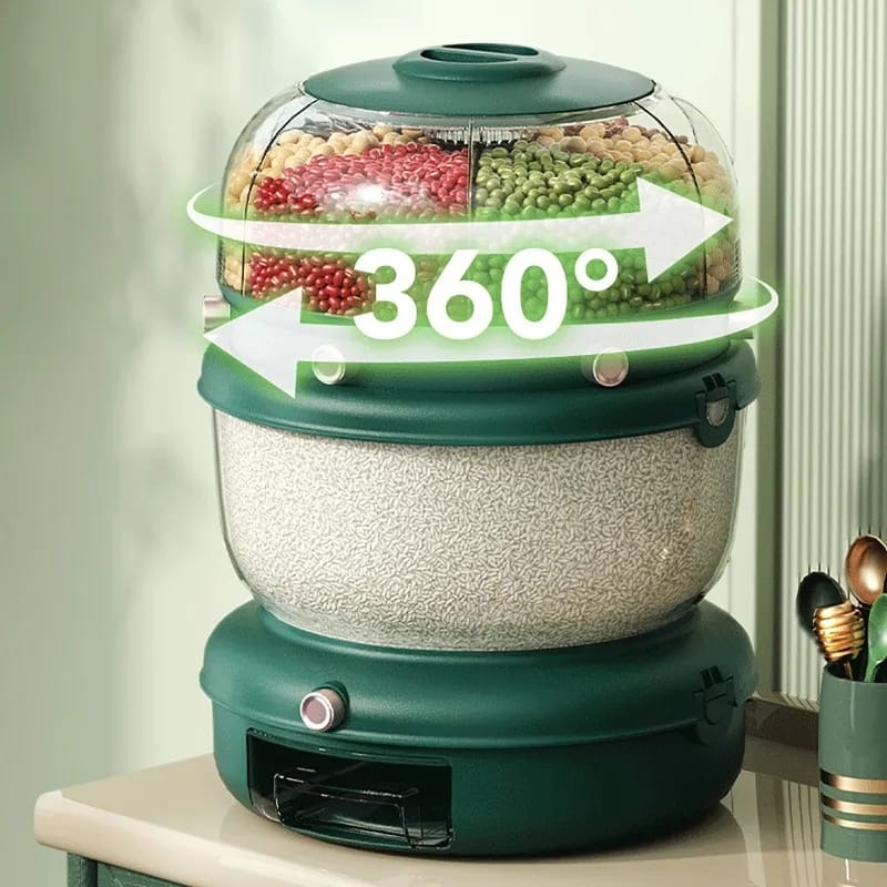 Versatile 9 Kg Rotatable Rice Storage Organizer with 6 Adjustable Dividers