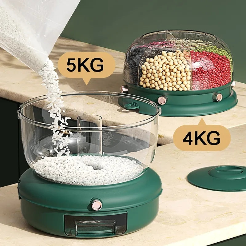 Versatile 9 Kg Rotatable Rice Storage Organizer with 6 Adjustable Dividers