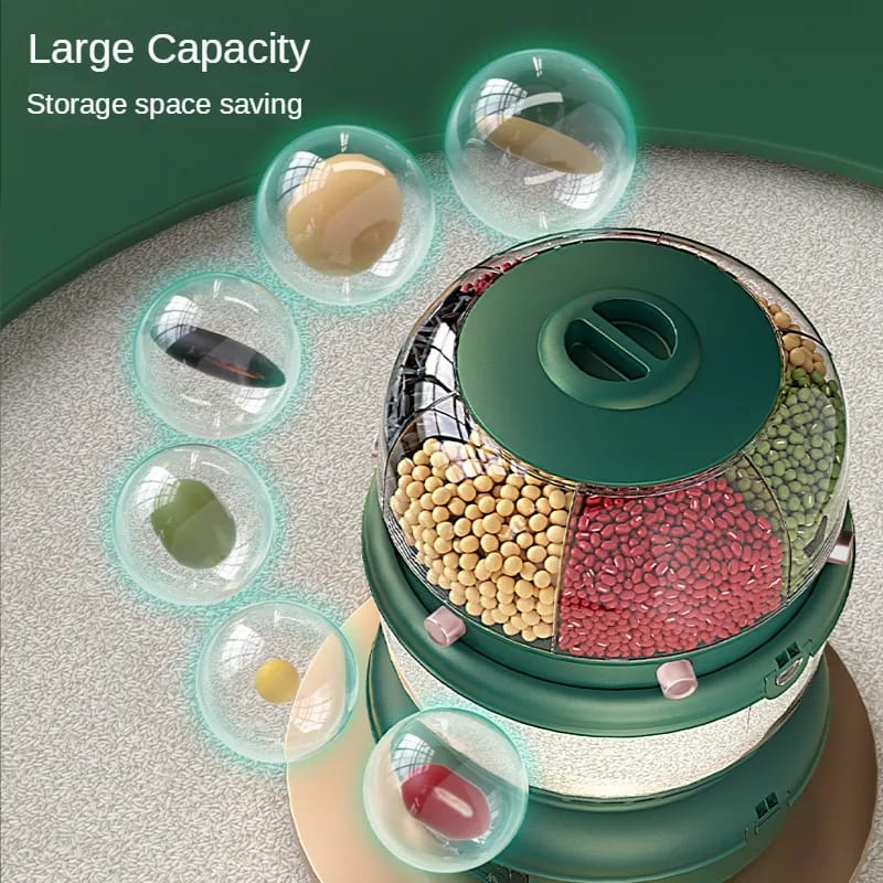 Versatile 9 Kg Rotatable Rice Storage Organizer with 6 Adjustable Dividers