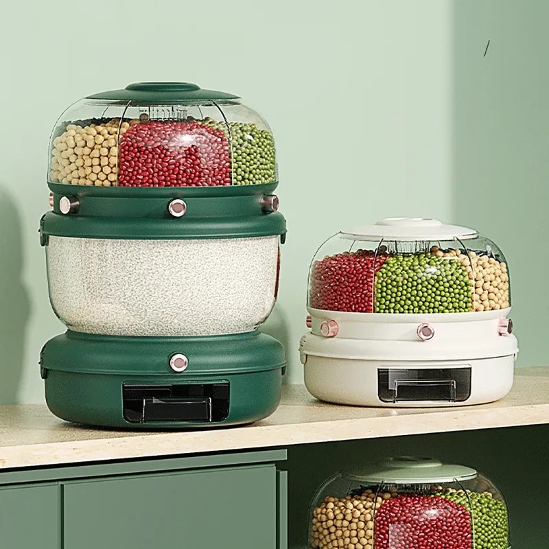 Versatile 9 Kg Rotatable Rice Storage Organizer with 6 Adjustable Dividers
