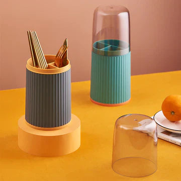 3 Grid Utensils Holder with Transparent Lid