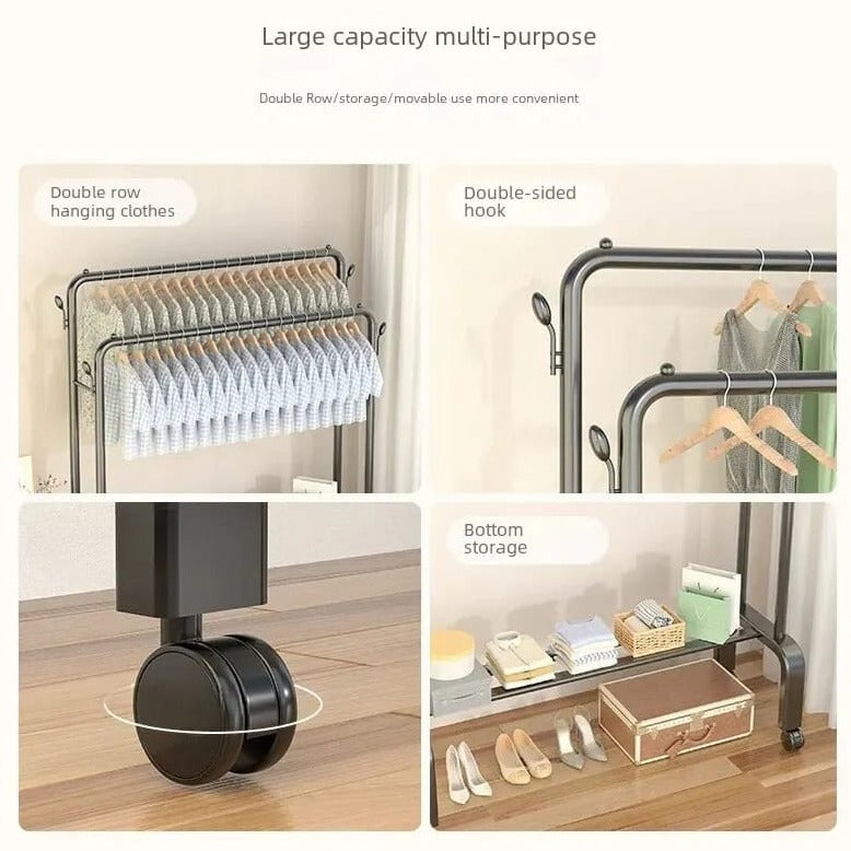 Floor-Standing Cloth Rack With Wheels