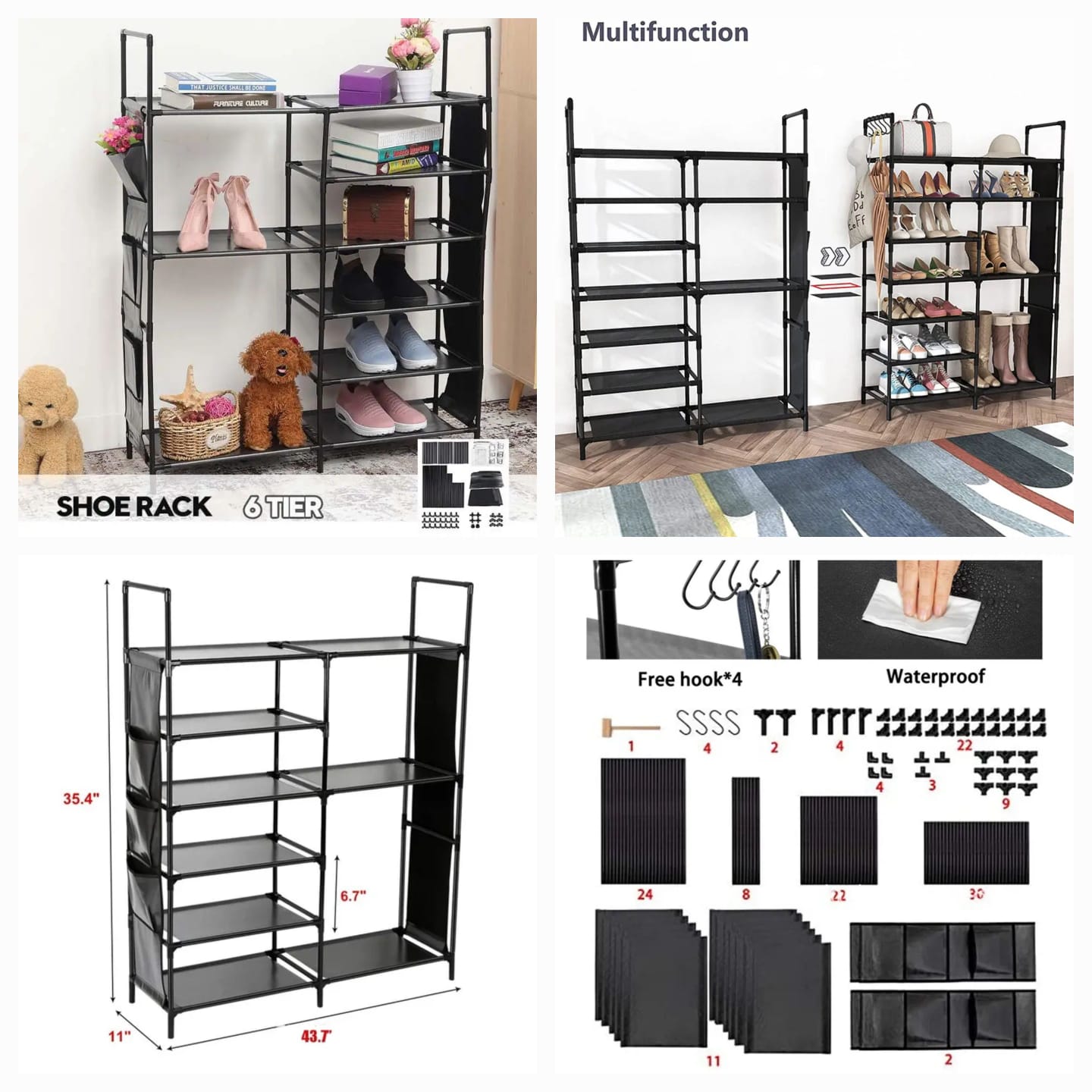 Double Row Shoe Rack With Side Pocket