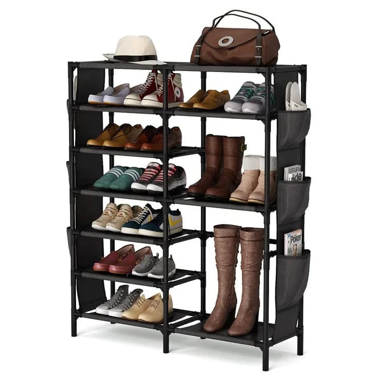 Double Row Shoe Rack With Side Pocket