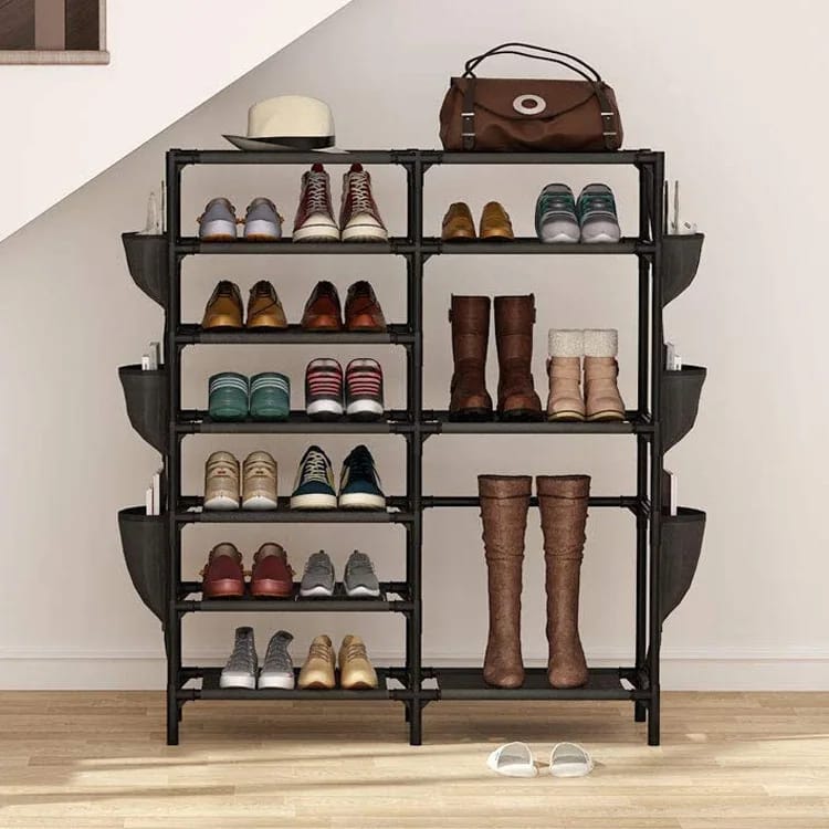 Double Row Shoe Rack With Side Pocket