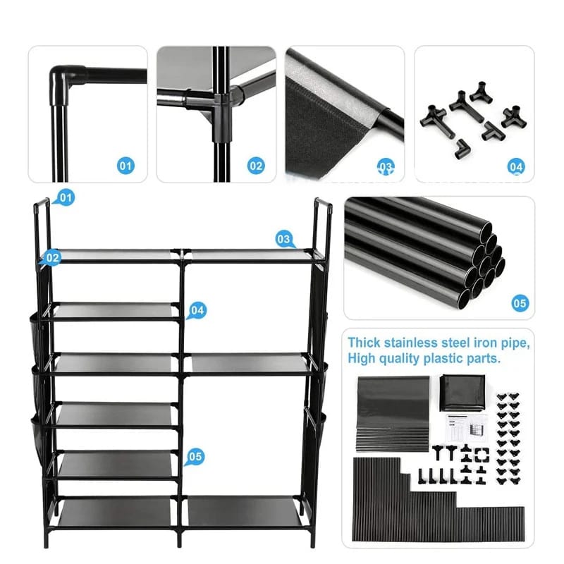 Double Row Shoe Rack With Side Pocket