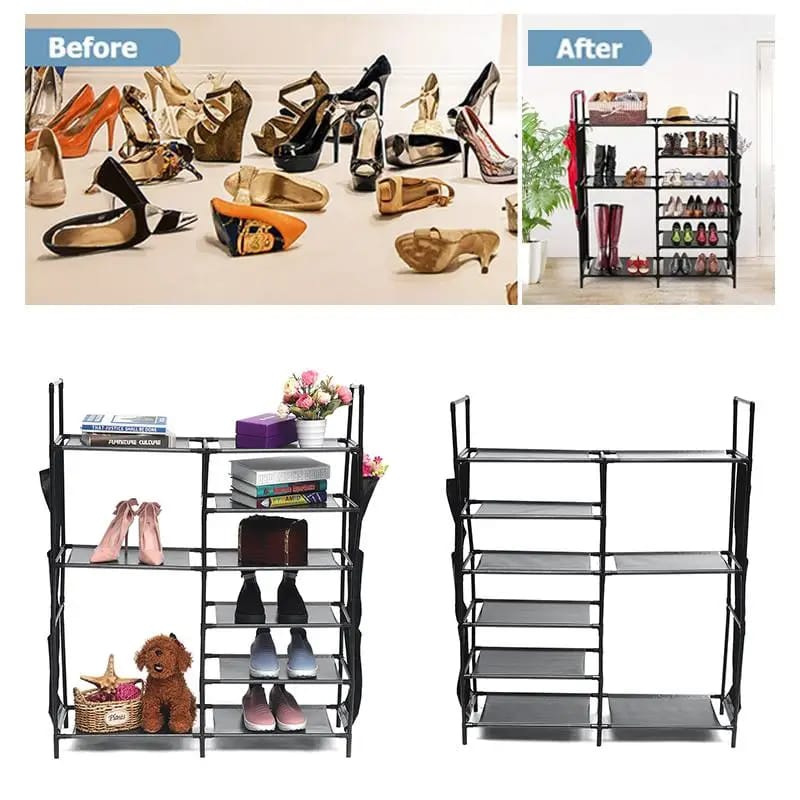 Double Row Shoe Rack With Side Pocket