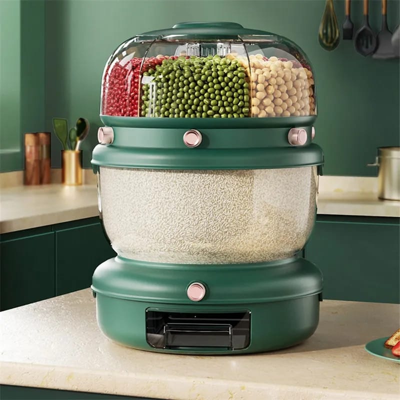 Versatile 9 Kg Rotatable Rice Storage Organizer with 6 Adjustable Dividers