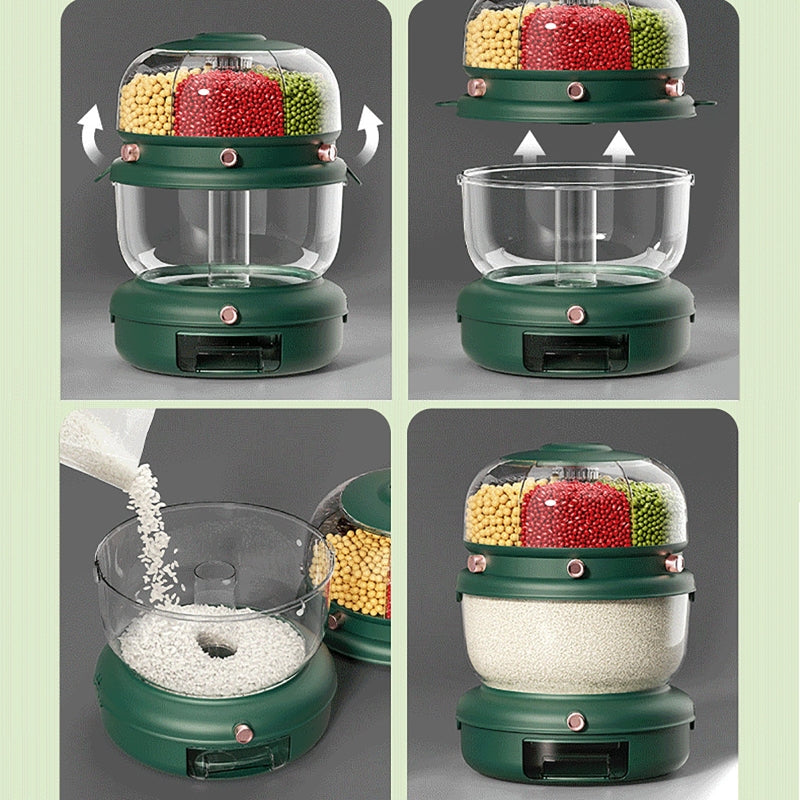 Versatile 9 Kg Rotatable Rice Storage Organizer with 6 Adjustable Dividers