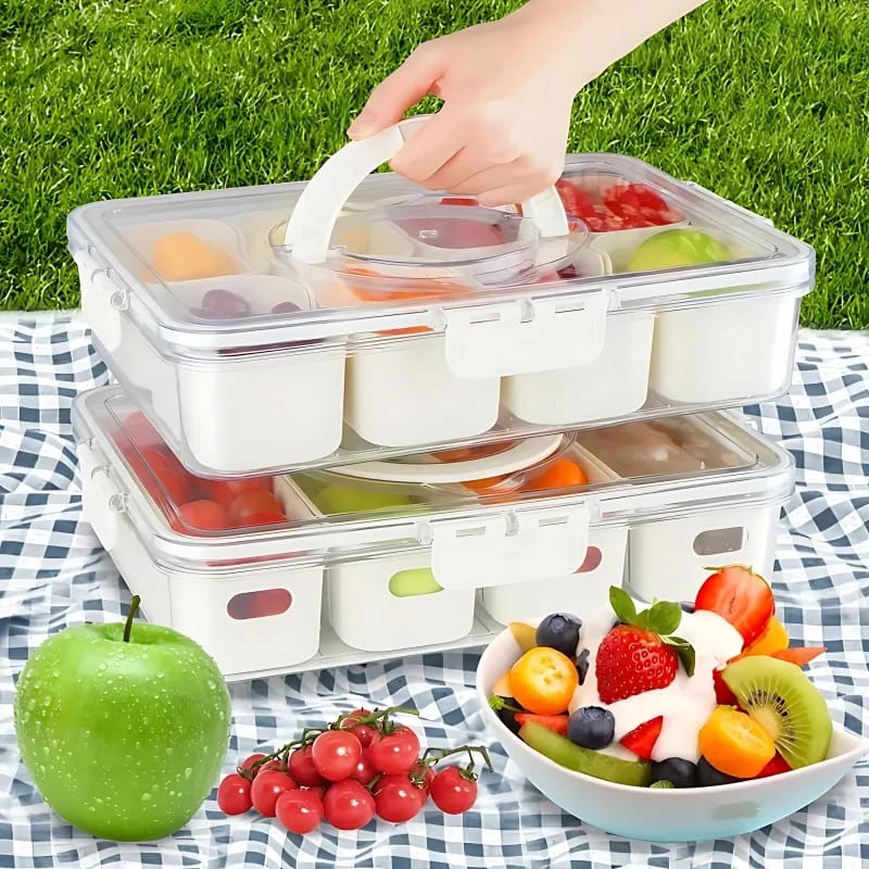 Compartment Snack Box With Lid & Handle